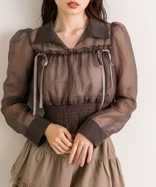 OLIVE des OLIVE(オリーブデオリーブ)の「【WEB限定】ダブルリボン長袖シャツブラウス(シャツ/ブラウス・レディース・アイボリー/ブラウン/クリーム・FREE)」の1枚目の写真