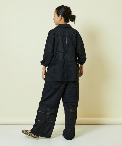 freada レース刺繍パッチワークシャツ セットアップ　黒 freada レース刺繍パッチワークシャツ セットアップ 黒 レース刺繍