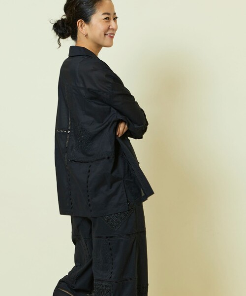 freada レース刺繍パッチワークシャツ セットアップ　黒 freada レース刺繍パッチワークシャツ セットアップ 黒 - メルカリ