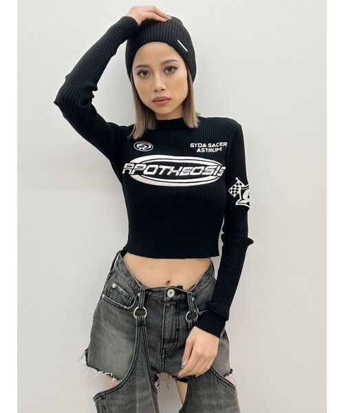 GYDA(ジェイダ)の「レーサーデザインembroideryニットトップス(ニット/セーター・レディース・オフホワイト/グレー/ブラック・FREE)」の3枚目の写真