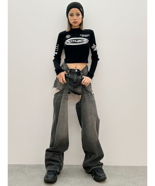 GYDA(ジェイダ)の「レーサーデザインembroideryニットトップス(ニット/セーター・レディース・オフホワイト/グレー/ブラック・FREE)」の13枚目の写真