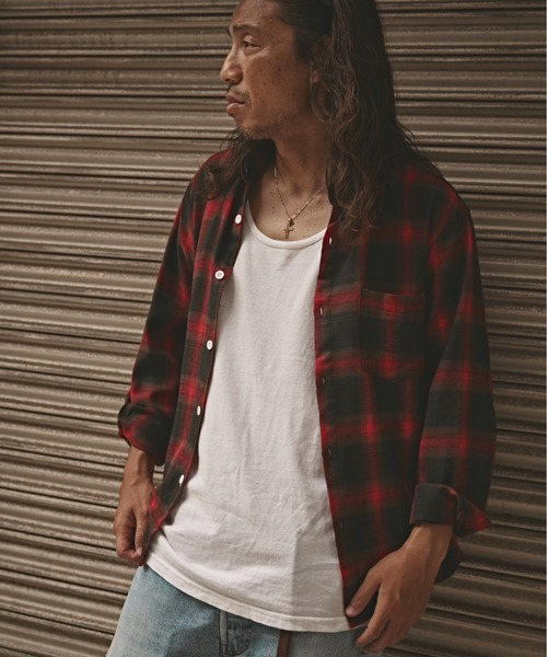 ALL RUNS(オールランズ)の「オンブレチェックシャツ 2026年春夏(シャツ/ブラウス・メンズ・ブラック/ブルー/レッド・M/L/XL)」の4枚目の写真