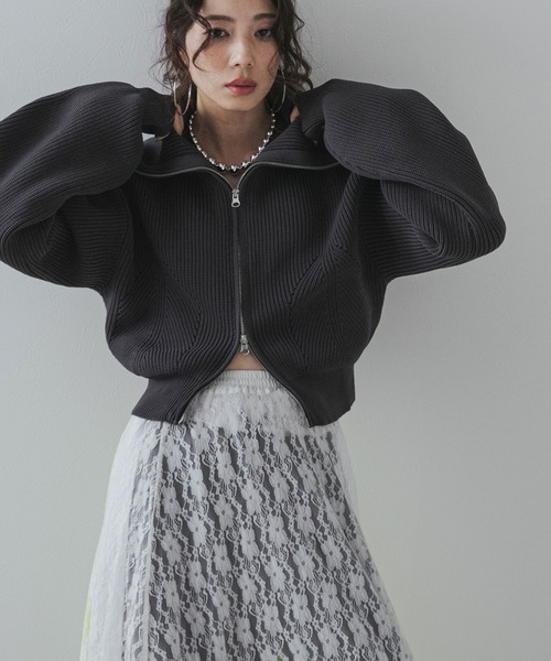 bohmal(ボマール)の「ダブルジップビッグカラーニットカーデ(ニット/セーター・レディース・アイボリー/グレー/ネイビー・FREE)」の3枚目の写真