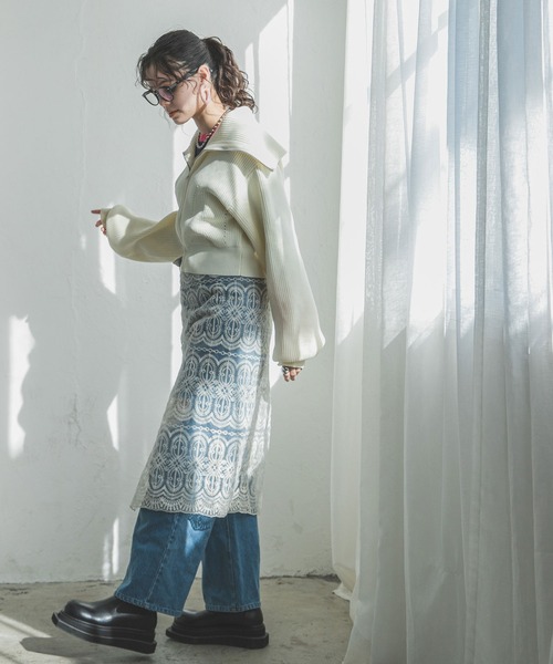 bohmal(ボマール)の「ダブルジップビッグカラーニットカーデ(ニット/セーター・レディース・アイボリー/グレー/ネイビー・FREE)」の10枚目の写真