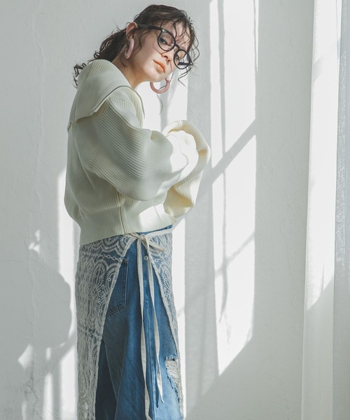 bohmal(ボマール)の「ダブルジップビッグカラーニットカーデ(ニット/セーター・レディース・アイボリー/グレー/ネイビー・FREE)」の11枚目の写真