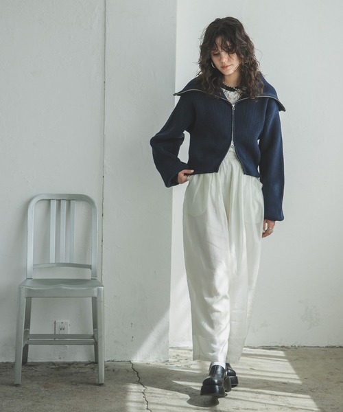 bohmal(ボマール)の「ダブルジップビッグカラーニットカーデ(ニット/セーター・レディース・アイボリー/グレー/ネイビー・FREE)」の4枚目の写真