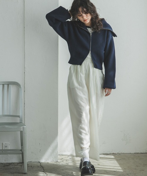 bohmal(ボマール)の「ダブルジップビッグカラーニットカーデ(ニット/セーター・レディース・アイボリー/グレー/ネイビー・FREE)」の5枚目の写真