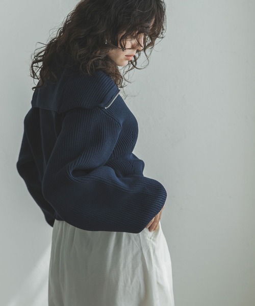 bohmal(ボマール)の「ダブルジップビッグカラーニットカーデ(ニット/セーター・レディース・アイボリー/グレー/ネイビー・FREE)」の6枚目の写真