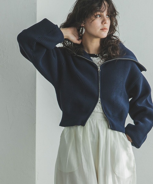 bohmal(ボマール)の「ダブルジップビッグカラーニットカーデ(ニット/セーター・レディース・アイボリー/グレー/ネイビー・FREE)」の20枚目の写真