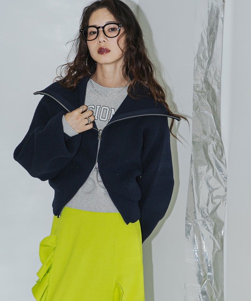 bohmal(ボマール)の「ダブルジップビッグカラーニットカーデ(ニット/セーター・レディース・アイボリー/グレー/ネイビー・FREE)」の16枚目の写真