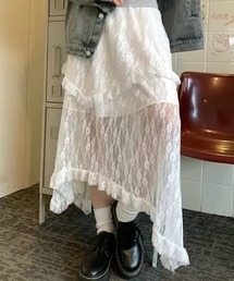 レースレイヤード アシンメトリースカート