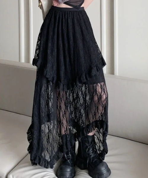 BLACKPEACENOW アシンメトリースカート ベルト レイヤード 黒 アニュアンス anuans アシンメトリーレイヤードスカート （BLACK