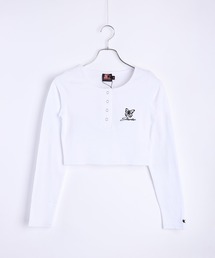 STARTER BLACK LABEL（スターターブラックレーベル）の「STARTER BLACK LABEL 蝶刺繍 ヘンリーネック クロップド丈 テレコリブ ロンＴ（Tシャツ/カットソー）」