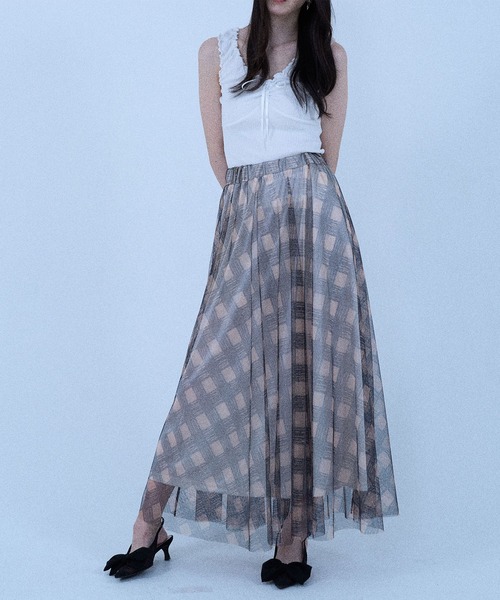 Nora Lily elle(ノラリリーエル)の「【Nora Lily】「elle」Sheer Check Skirt(スカート・レディース・ベージュ/レッド/グレー・FREE)」の15枚目の写真