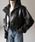 me+em selecti~[ZNgj́uy QWAY  zX^hJ[xebhtFCNU[V[gu] ^ stand collar belted fake leather short blousoniu]jvbubN