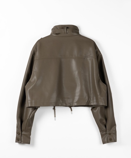 me+em select（ミームセレクト）の「【 ２WAY  】スタンドカラーベルテッドフェイクレザーショートブルゾン ／ stand collar belted fake leather short blouson（ブルゾン・レディース・ブラウン/ブラック・FREE）」の3枚目の写真