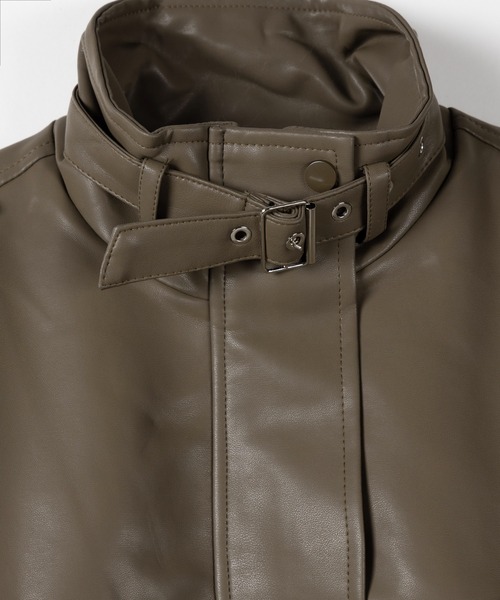 me+em select（ミームセレクト）の「【 ２WAY  】スタンドカラーベルテッドフェイクレザーショートブルゾン ／ stand collar belted fake leather short blouson（ブルゾン・レディース・ブラウン/ブラック・FREE）」の4枚目の写真