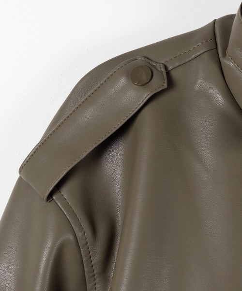 me+em select（ミームセレクト）の「【 ２WAY  】スタンドカラーベルテッドフェイクレザーショートブルゾン ／ stand collar belted fake leather short blouson（ブルゾン・レディース・ブラウン/ブラック・FREE）」の6枚目の写真