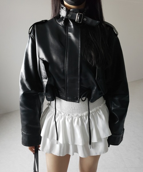 me+em select（ミームセレクト）の「【 ２WAY  】スタンドカラーベルテッドフェイクレザーショートブルゾン ／ stand collar belted fake leather short blouson（ブルゾン・レディース・ブラウン/ブラック・FREE）」の18枚目の写真