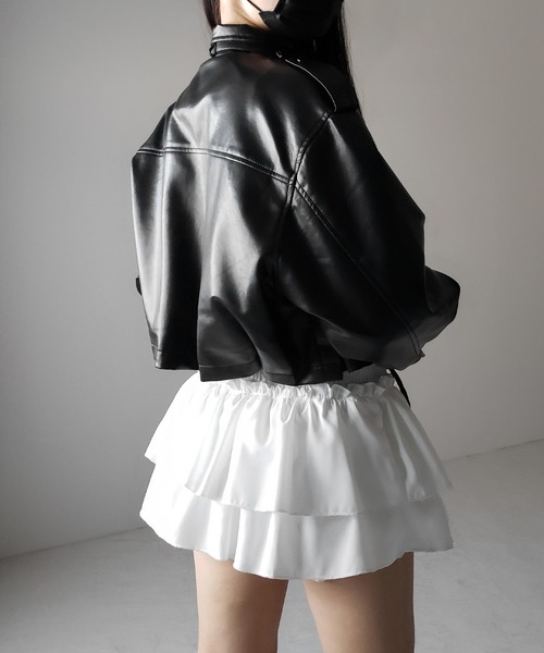 me+em select（ミームセレクト）の「【 ２WAY  】スタンドカラーベルテッドフェイクレザーショートブルゾン ／ stand collar belted fake leather short blouson（ブルゾン・レディース・ブラウン/ブラック・FREE）」の12枚目の写真