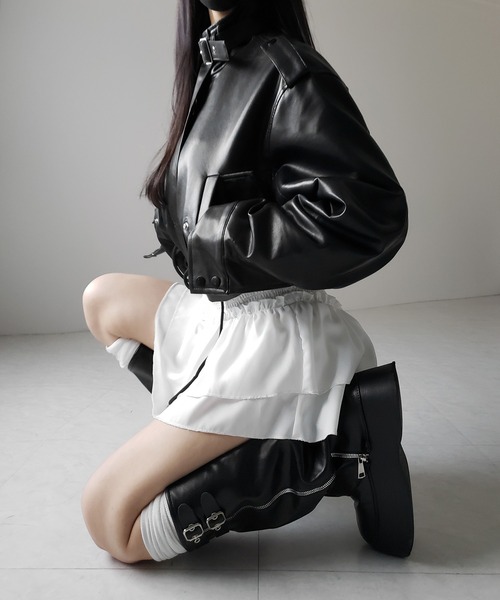 me+em select（ミームセレクト）の「【 ２WAY  】スタンドカラーベルテッドフェイクレザーショートブルゾン ／ stand collar belted fake leather short blouson（ブルゾン・レディース・ブラウン/ブラック・FREE）」の22枚目の写真
