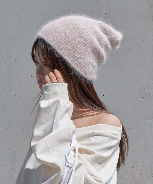 RAY CASSIN（レイカズン）の「アンゴラビーニー（ハット・レディース・ベージュ/オレンジ/チャコールグレー・FREE）」の5枚目の写真