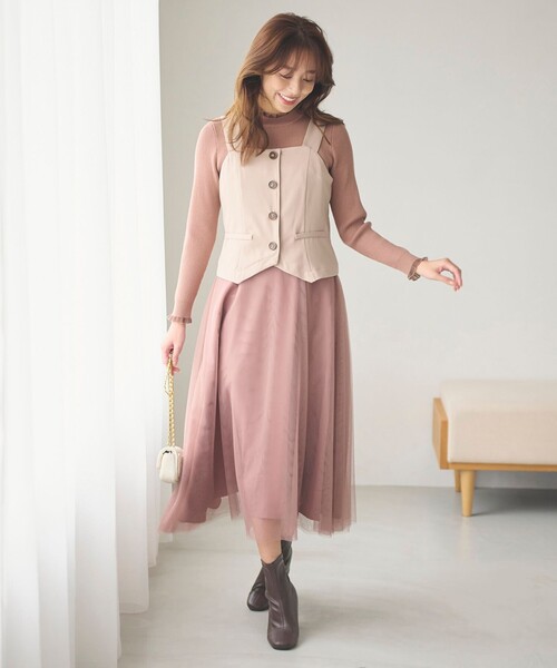 Feroux(フェルゥ)の「シアーフリル・ハイネックリブプルオーバー(ニット/セーター・レディース・アイボリー系/グレー系/ベージュ系/ピンク系/ホワイト系・F)」の11枚目の写真