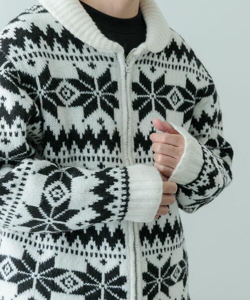 ITEMS URBANRESEARCH（アイテムズ アーバンリサーチ）の「カウチン ジップアップ ニットジャケット（ニット/セーター・メンズ・ブラック/ホワイト・LARGE/MEDIUM）」の2枚目の写真