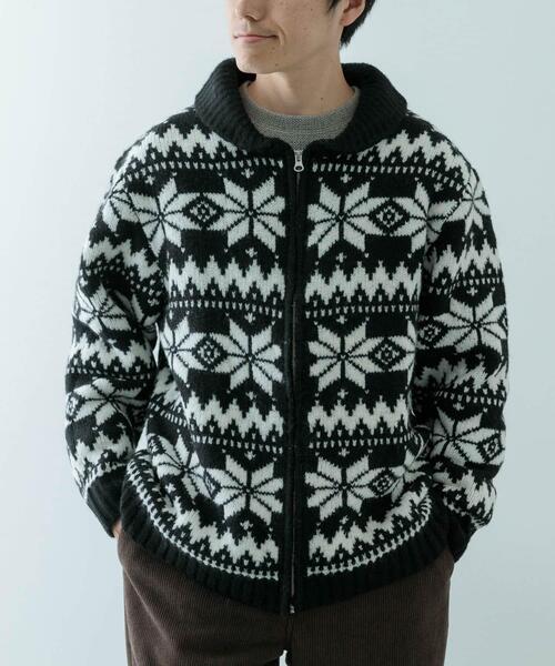 ITEMS URBANRESEARCH（アイテムズ アーバンリサーチ）の「カウチン ジップアップ ニットジャケット（ニット/セーター・メンズ・ブラック/ホワイト・LARGE/MEDIUM）」の17枚目の写真