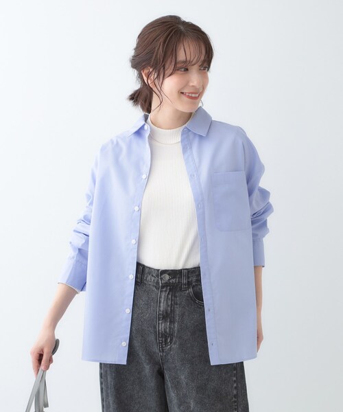 SHOO・LA・RUE（シューラルー）の「【洗える/S-LL】シーズン問わず合わせやすい ベーシックカラーシャツ（シャツ/ブラウス・レディース・ブルー系2/サックスブルー/ホワイト・01/02/03/04）」の8枚目の写真