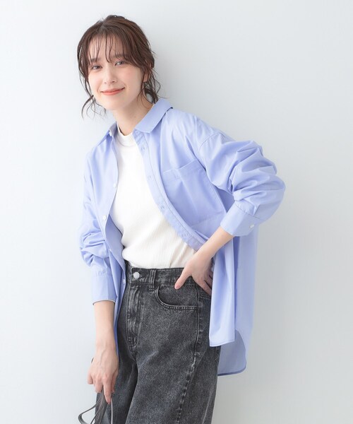 SHOO・LA・RUE（シューラルー）の「【洗える/S-LL】シーズン問わず合わせやすい ベーシックカラーシャツ（シャツ/ブラウス・レディース・ブルー系2/サックスブルー/ホワイト・01/02/03/04）」の9枚目の写真