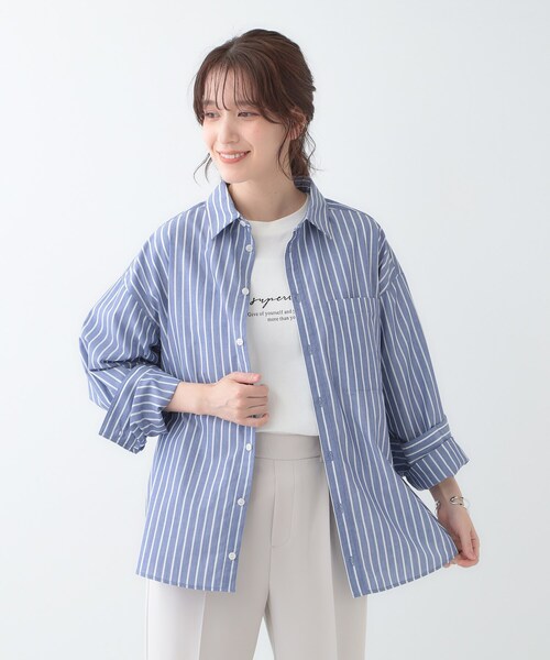 SHOO・LA・RUE（シューラルー）の「【洗える/S-LL】シーズン問わず合わせやすい ベーシックカラーシャツ（シャツ/ブラウス・レディース・ブルー系2/サックスブルー/ホワイト・01/02/03/04）」の12枚目の写真