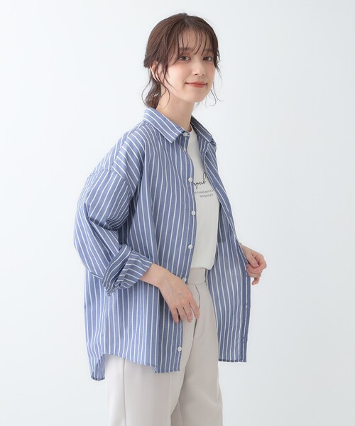 SHOO・LA・RUE（シューラルー）の「【洗える/S-LL】シーズン問わず合わせやすい ベーシックカラーシャツ（シャツ/ブラウス・レディース・ブルー系2/サックスブルー/ホワイト・01/02/03/04）」の13枚目の写真