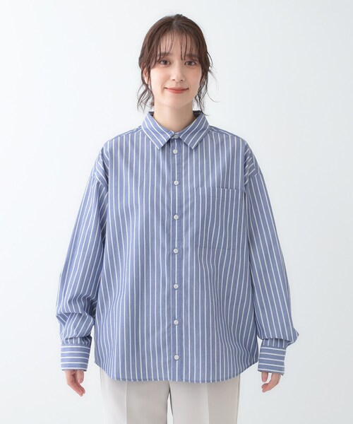 SHOO・LA・RUE（シューラルー）の「【洗える/S-LL】シーズン問わず合わせやすい ベーシックカラーシャツ（シャツ/ブラウス・レディース・ブルー系2/サックスブルー/ホワイト・01/02/03/04）」の16枚目の写真