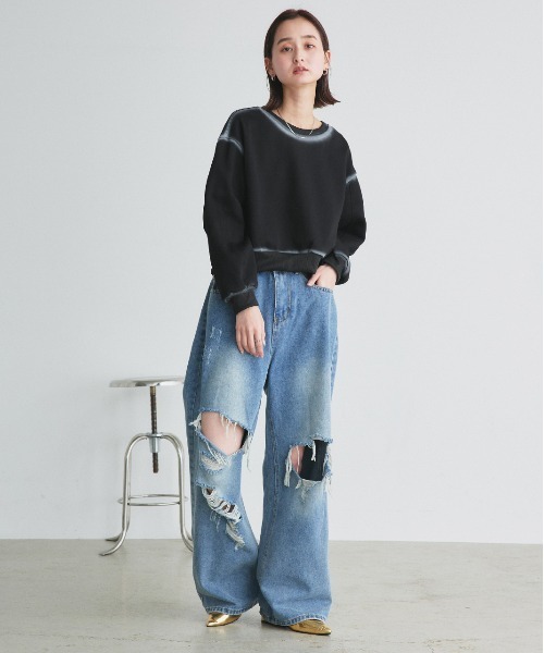 ad thie(アドティエ)の「スプレーデザイン スウェット プルオーバー(Tシャツ/カットソー・レディース・ブラック/ブラウン/ベージュ・FREE)」の4枚目の写真