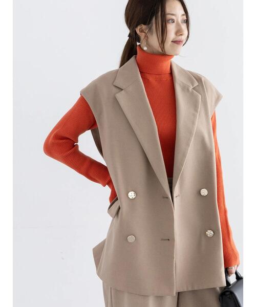 Te chichi（テチチ）の「ウーリーダブルブレストミドルジレ（セットアップ可）（ノーカラージャケット・レディース・チャコールグレー/ベージュ・F）」の8枚目の写真