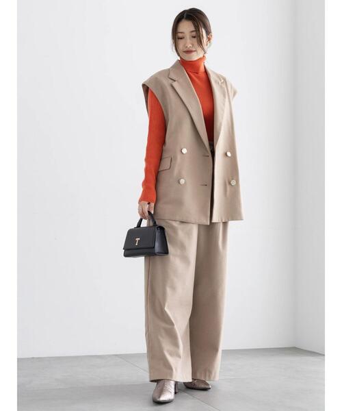 Te chichi（テチチ）の「ウーリーダブルブレストミドルジレ（セットアップ可）（ノーカラージャケット・レディース・チャコールグレー/ベージュ・F）」の9枚目の写真