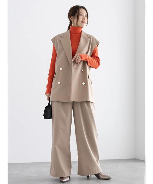 Te chichi（テチチ）の「ウーリーダブルブレストミドルジレ（セットアップ可）（ノーカラージャケット・レディース・チャコールグレー/ベージュ・F）」の10枚目の写真