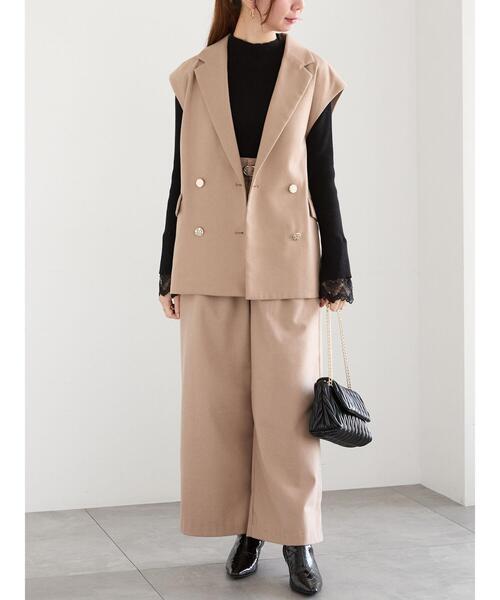 Te chichi（テチチ）の「ウーリーダブルブレストミドルジレ（セットアップ可）（ノーカラージャケット・レディース・チャコールグレー/ベージュ・F）」の11枚目の写真