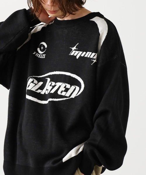 SUGGESTION/サジェッション サッカーデザインクルーニット（ニット