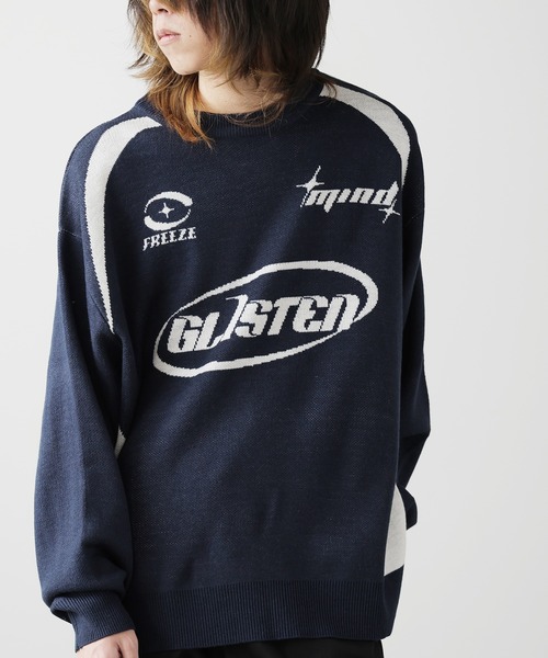 SUGGESTION（サジェッション）の「SUGGESTION/サジェッション サッカーデザインクルーニット（ニット/セーター・メンズ・ブラック/グレー/ネイビー・M/L）」の19枚目の写真