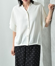 INTERPLANET | 【接触冷感・UV】ポーラキーネックゴールド釦ワイドスリーブブラウス(シャツ/ブラウス)