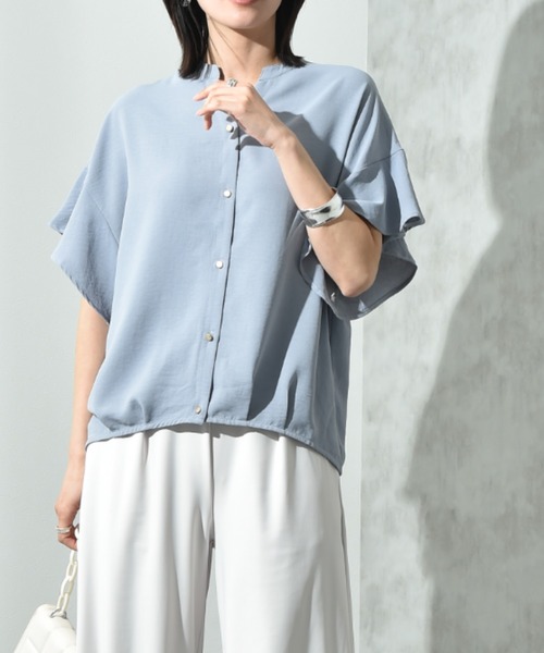 INTERPLANET（インタープラネット）の「【接触冷感・UV】ポーラキーネックゴールド釦ワイドスリーブブラウス（シャツ/ブラウス・レディース・ブラック/ブルー/オフホワイト/イエロー・FREE）」の3枚目の写真