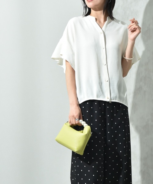 INTERPLANET（インタープラネット）の「【接触冷感・UV】ポーラキーネックゴールド釦ワイドスリーブブラウス（シャツ/ブラウス・レディース・ブラック/ブルー/オフホワイト/イエロー・FREE）」の17枚目の写真