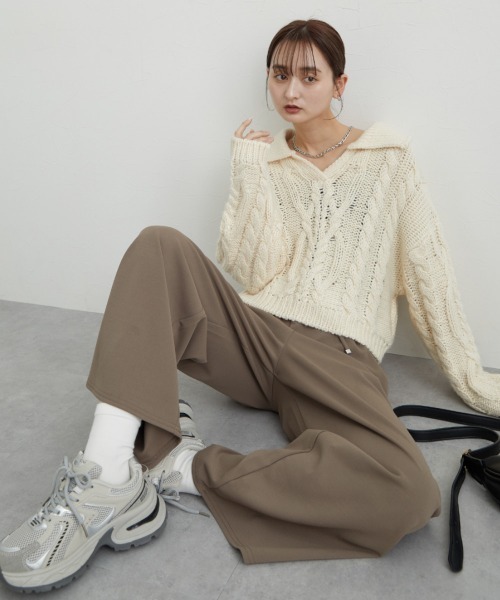 nissen(ニッセン)の「カットジョーゼットワイドパンツ(その他パンツ・レディース・ブラック/アイボリー/モカ・M/L)」の7枚目の写真
