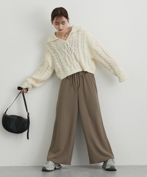 nissen(ニッセン)の「カットジョーゼットワイドパンツ(その他パンツ・レディース・ブラック/アイボリー/モカ・M/L)」の8枚目の写真