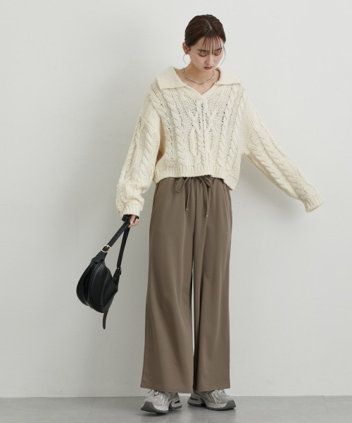 nissen(ニッセン)の「カットジョーゼットワイドパンツ(その他パンツ・レディース・ブラック/アイボリー/モカ・M/L)」の9枚目の写真