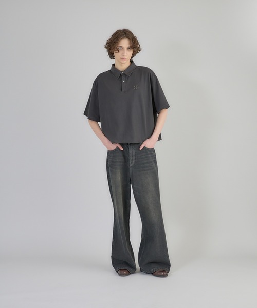 Regen Glanz(レーゲングランツ)の「cropped pigment dyed loose fit T-shirt/クロップドピグメントポロTシャツ(ポロシャツ・メンズ・ブラック/ネイビー・MEDIUM/LARGE)」の10枚目の写真