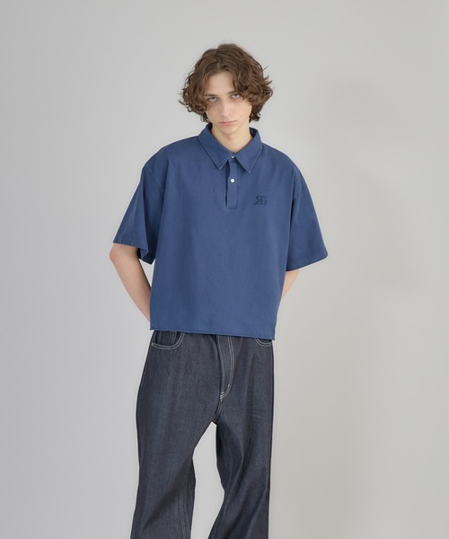 Regen Glanz(レーゲングランツ)の「cropped pigment dyed loose fit T-shirt/クロップドピグメントポロTシャツ(ポロシャツ・メンズ・ブラック/ネイビー・MEDIUM/LARGE)」の18枚目の写真