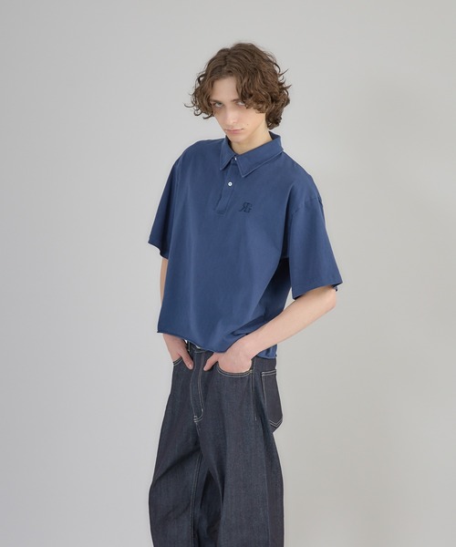 Regen Glanz(レーゲングランツ)の「cropped pigment dyed loose fit T-shirt/クロップドピグメントポロTシャツ(ポロシャツ・メンズ・ブラック/ネイビー・MEDIUM/LARGE)」の20枚目の写真